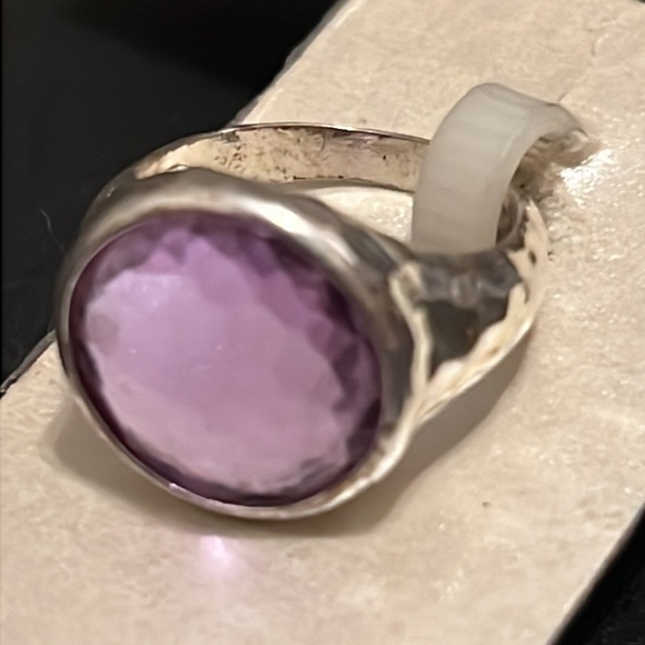NWT Sterling Silver Plated Hammered Amethyst Crystal Gemstone Crystal Ring - Picture 5 of 8